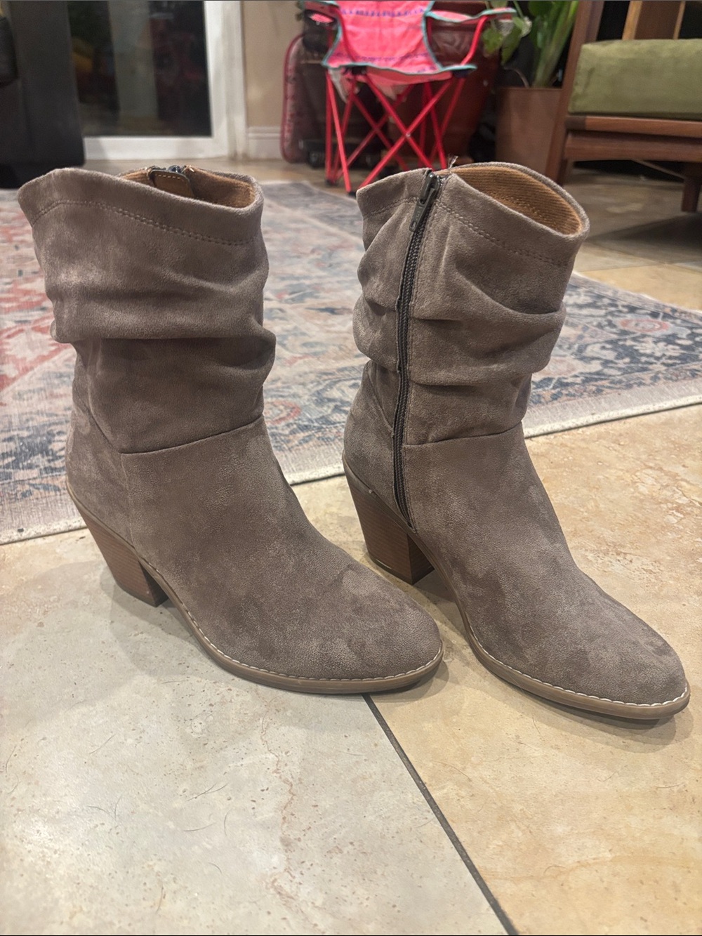 Euro Style  Women's Taupe Suede Mid-Calf Slouch Boot with Side Zip size 7..5 - Picture 2 of 14